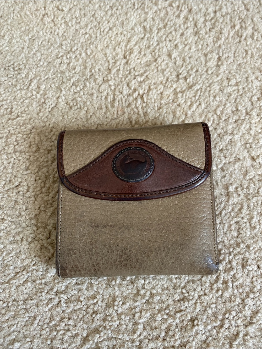 Leather Bifold Wallet in Taupe with Brown Trim